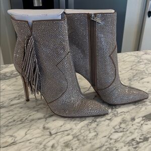 Jessica Simpson Silver Rhinestone Heeled Boots